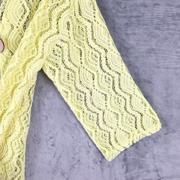 Womens Cardigan Medium Yellow Boho Chic Lace Sheer Soft Girl‎ Cottagecore Casual - Picture 3 of 7